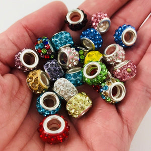 5 Rhinestone Beads - 10mm Large Hole Beads – Findings On Meadow Lane